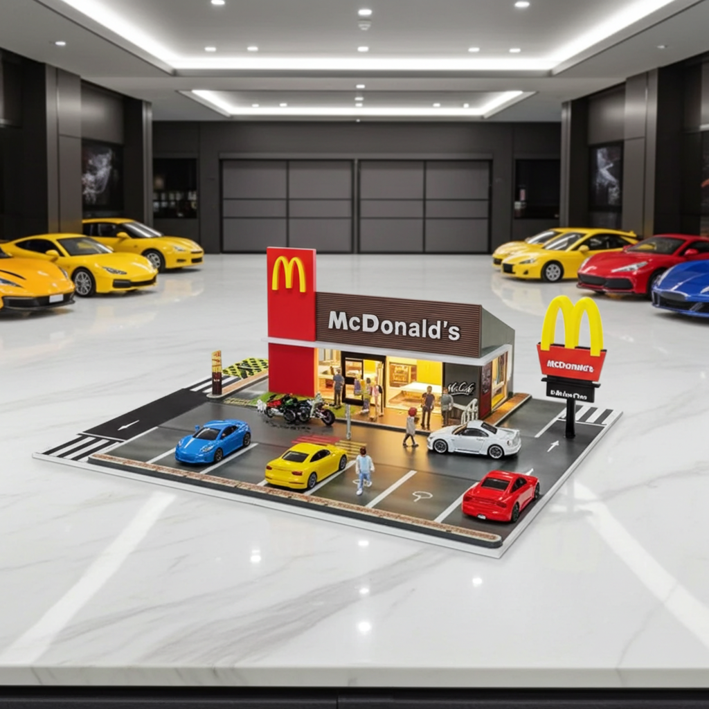 McDonald's ミニチュアハウス McDonalds Detailed Street Scene | 3D Display Pods | Pop-Up Garage