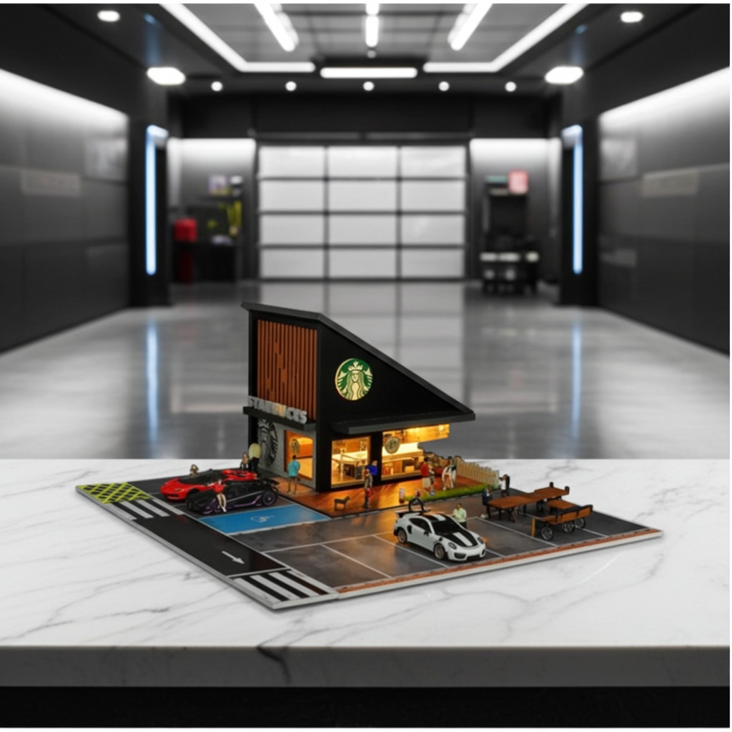 Scène de rue détaillée de Starbucks