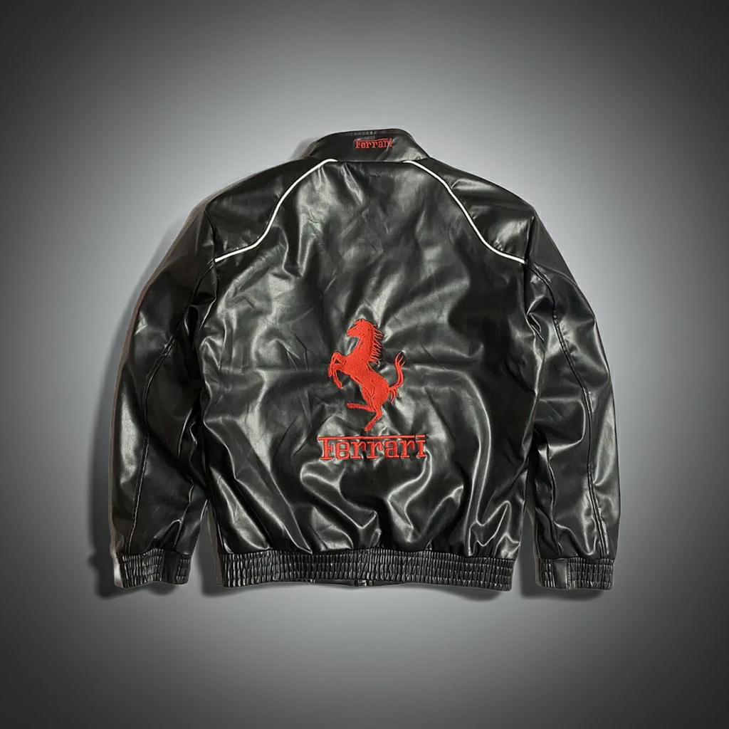 Ferrari F1 Leather Jacket | Motorsport-Inspired Streetwear | Pop