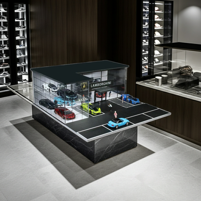 Salle d'exposition Lamborghini à deux étages