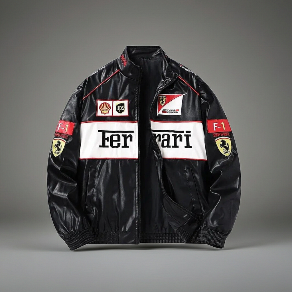 Ferrari F1 Leather Jacket [Black & White]