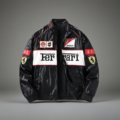 Ferrari F1 Leather Jacket [Black & White]
